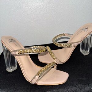 Elegant Gold and Cream Heeled Sandals
